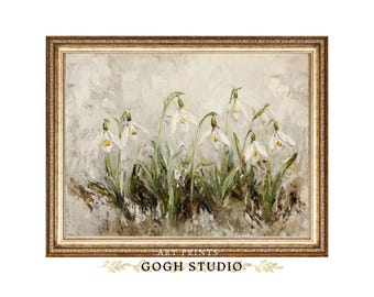 Vintage Snowdrop Flower Oil Painting Print, Cottagecore Wall Art (Digital Download)
