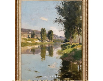 River Landscape Reflection Vintage Wall Art Printable Digital Download
