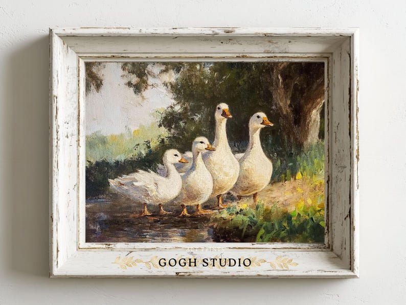 Vintage Ducks Oil Painting, Farmhouse Rustic Wall Art (Digital Print) image 7