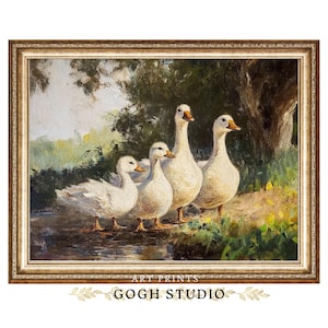 Vintage Ducks Oil Painting, Farmhouse Rustic Wall Art (Digital Print) image 1