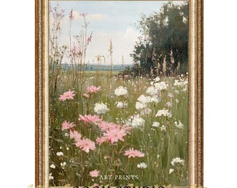 Vintage Wildflower Meadow Painting Cottagecore Wall Art Printable Download