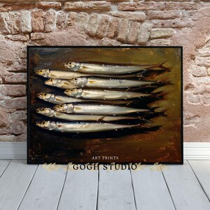 Sardines Painting Food Art Fish Artwork Wall Art Room Antique Decor PRINTABLE image 6