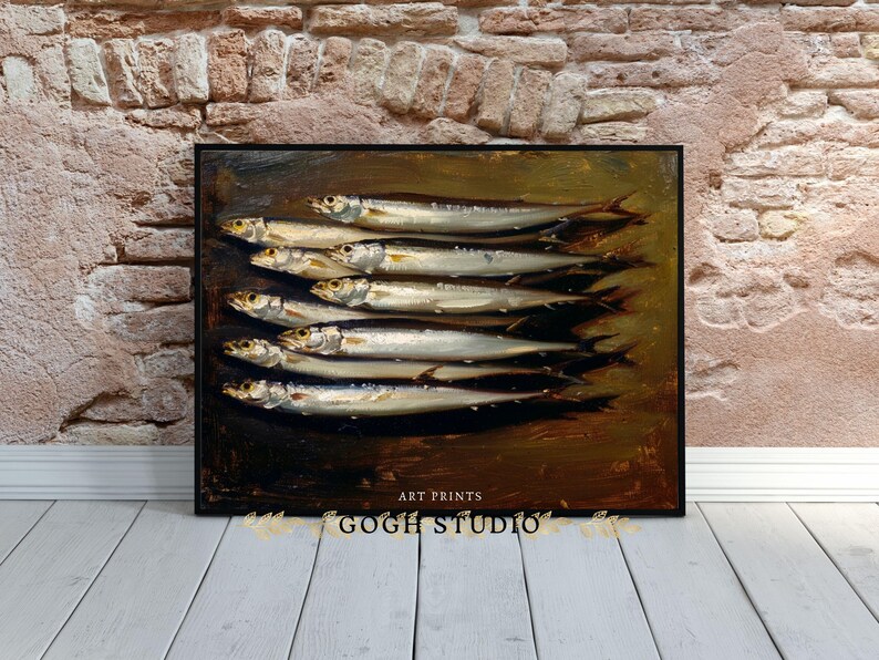 Sardines Painting Food Art Fish Artwork Wall Art Room Antique Decor PRINTABLE image 6