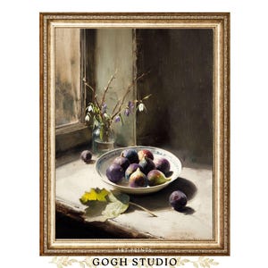 Vintage Still Life Fig Painting, Rustic Cottagecore Art (Digital Print)