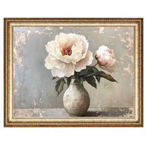Pintura de peonías con flores en un jarrón, arte floral, pintura al óleo, arte con núcleo de cabaña, los mejores regalos, pintura VINTAGE, arte de pared imprimible, impresiones digitales