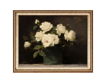 Vintage Roses Still Life Painting, Floral Wall Art (Digital Download)