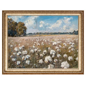 Cotton Field Floral Art - Cotton Painting Farmhouse Art - Cotton Art Print Apartment Decor - Cotton Plant Horizontal Art Digital Download