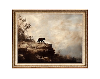 Vintage Black Bear Oil Painting Print, Wildlife Art (Digital Download)