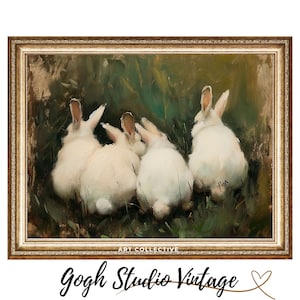 Vintage Rabbit Print Wall Art Farmhouse Decor, Bunnies Rabbit Print PRINTABLE Vintage Oil Painting WALL ART Print Digital Download