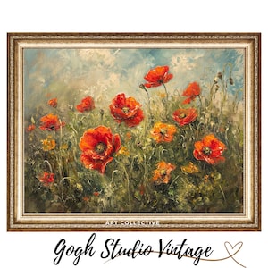 Flower Field Poppies Wall Art, Red Poppies Painting, PRINTABLE Large Oil Painting, WALL ART Digital Download, Vintage Downloadable Prints