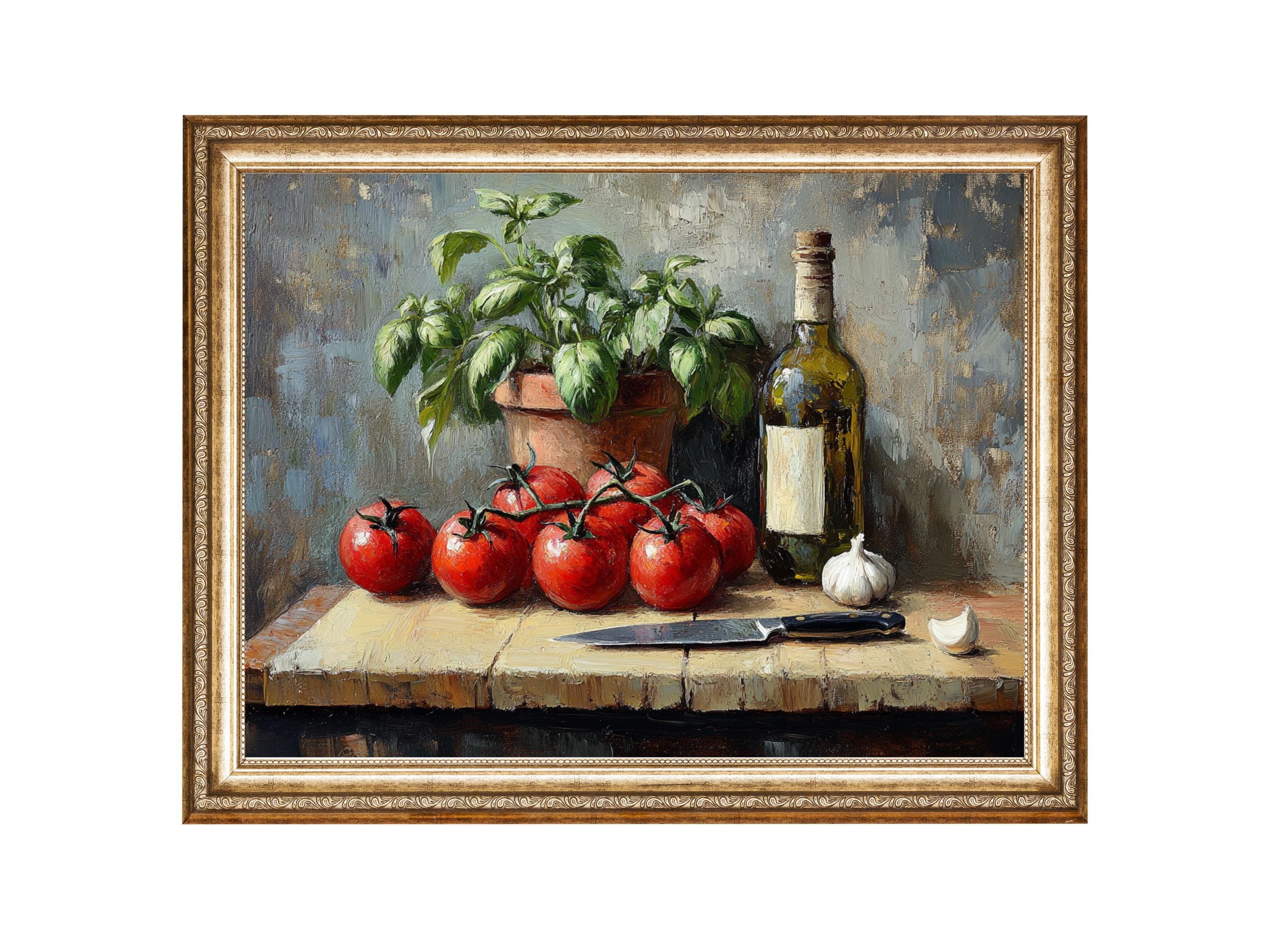 ヴィンテージの静物画、食べ物の油絵、素朴なキッチンアート（デジタル