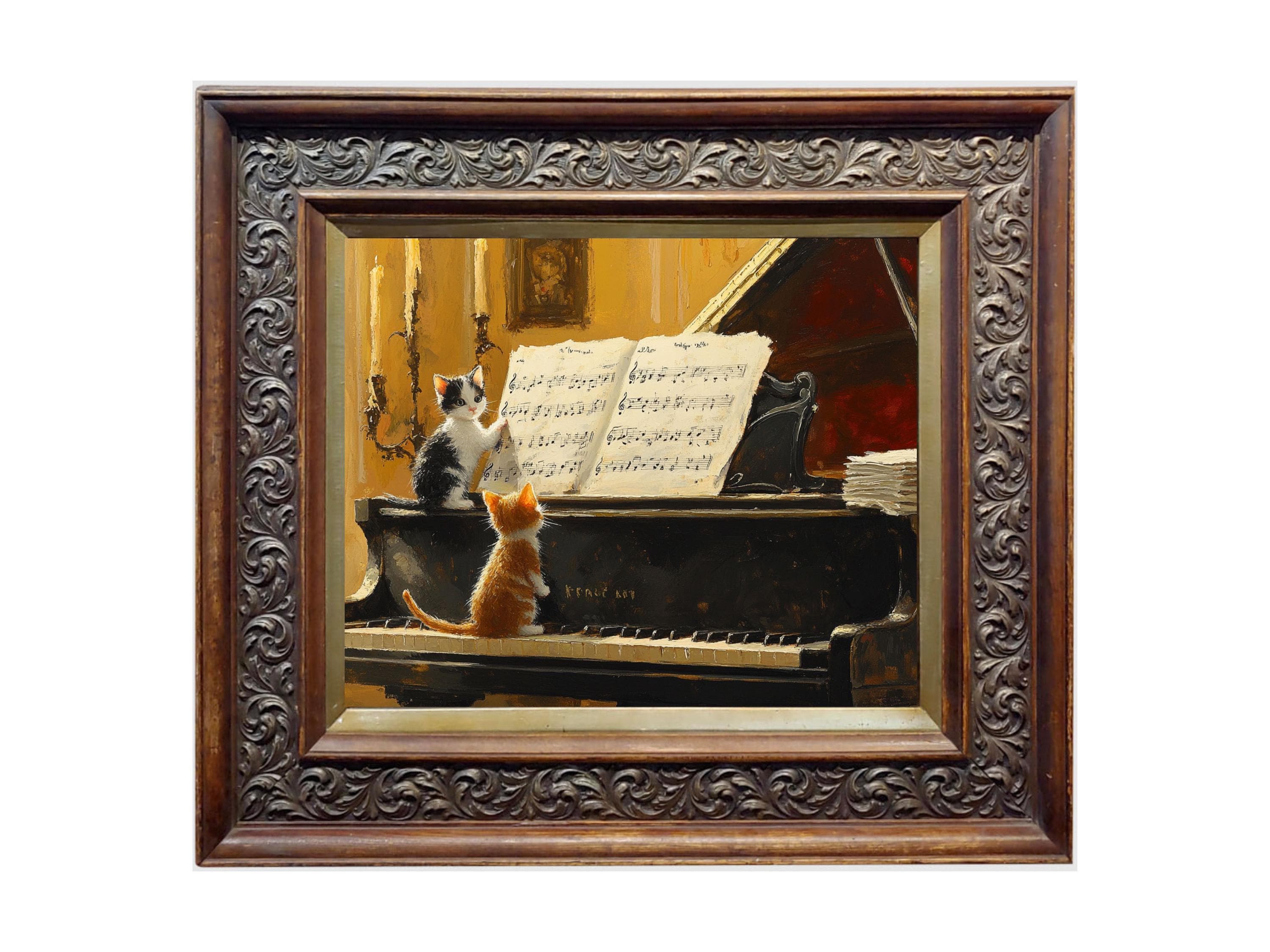 Tenture Murale – Chat Sur Piano, 40x60cm, Polyester Soyeux