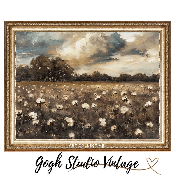 Cotton Field Nature Landscape Art Cotton Plant, PRINTABLE Vintage Oil Painting WALL ART Print Digital Download