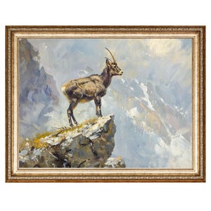 Goat Art Vintage Animal Art, Mountain Chamois, Landscape Painting VINTAGE Prints, PRINTABLE Wall ART, Horizontal Art Digital Download
