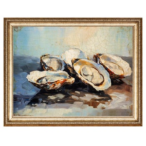 Food Art Oyster Still Life Kitchen Oil Painting, Oyster ART PRINT Vintage Aesthetic Canvas Wall Art Room PRINTABLE Digital Download