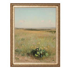 Wildflower Field Prairie Landscape Print Rustic Nature VINTAGE Oil Painting, Cottagecore Wall Art, Printable Wall Art, Digital Prints