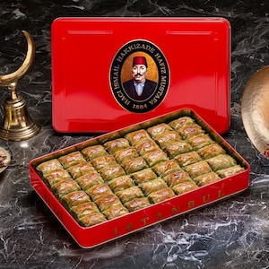 Daily Fresh From Istanbul, Personalized, Golden Sugar-Free Stevia Pistachio Baklava – Diabetic Friendly, Paper-Fine Phyllo, Jewel Pistachios