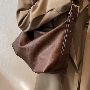 Large Leather Tote Bag, Slouchy Hobo Style  City Purse