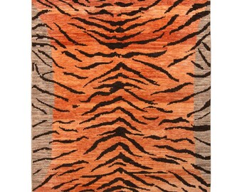 Handgjord traditionell design handknuten modern orange tibetansk tigerullmatta