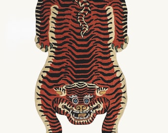 Tappeto di design in lana con motivo tigre tibetana fatto a mano, ideale come regalo per camera da letto, soggiorno e corridoio.