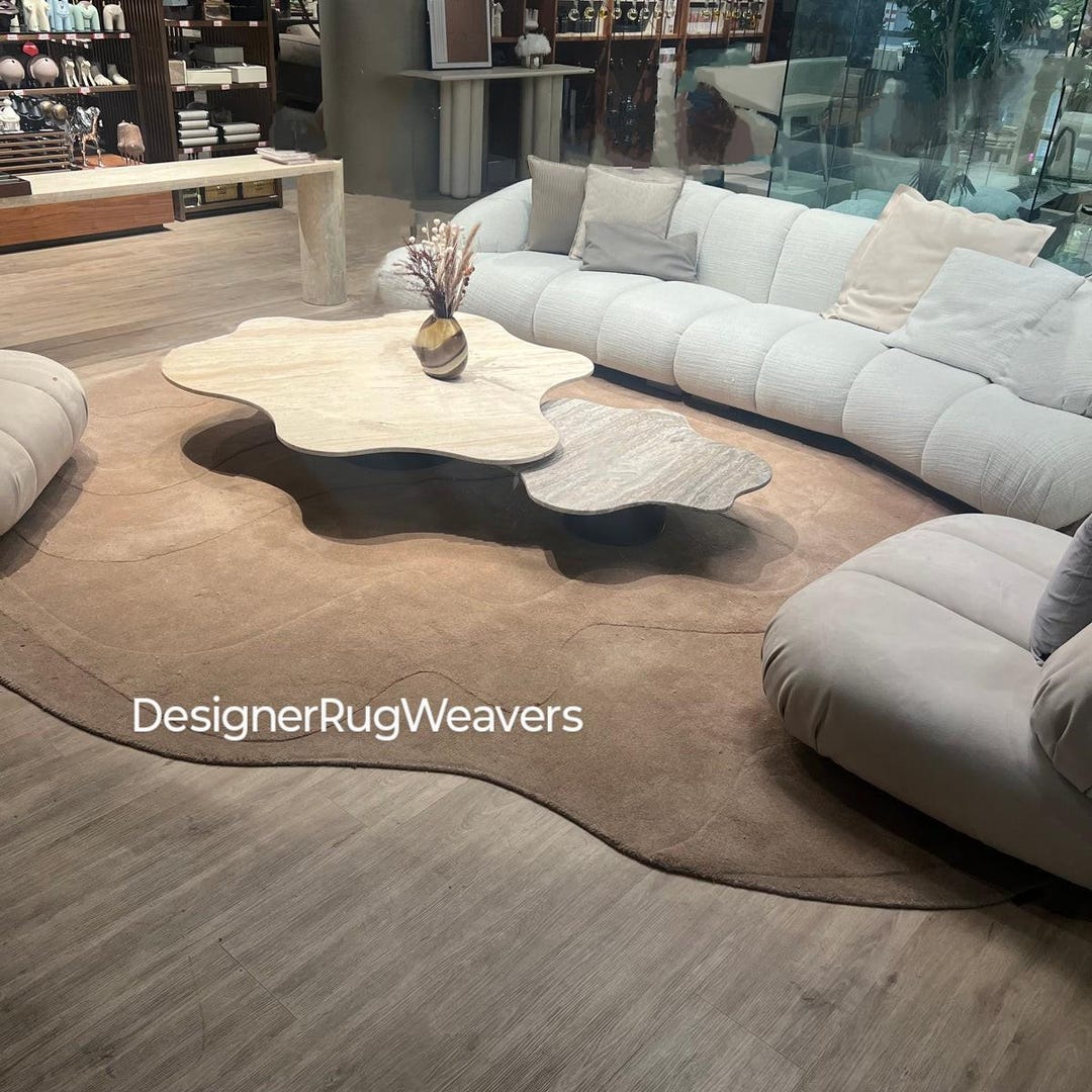 Minimalist Abstract Modern Brown Handtufted Irregular Shape Area Rug ...