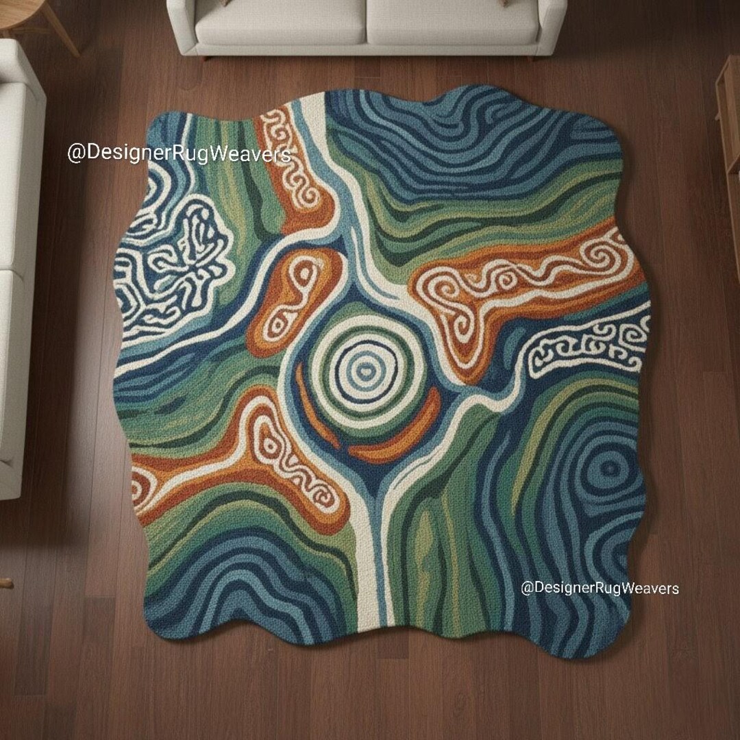 Colours Rug Digital Handmade Tufted Multi Antique Colours Waves Modern Rug, Made of High ...