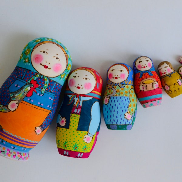 Nesting doll matryoshka "Bright with a rooster"