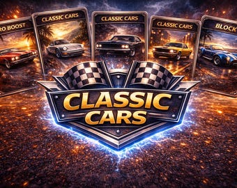 Gioco di carte sulle auto classiche – Mazzo stampabile – 32 carte – Gioco di strategia sulle corse – Carte stampabili fai da te – Gioco per bambini e famiglie