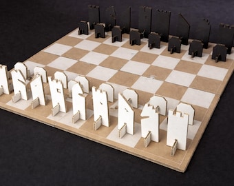 Printable Cardboard Chess Set – DIY Chess Board Game PDF – Cut and Assemble Paper Chess Pieces – Digital Download