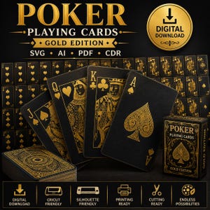 Poker Playing Cards Gold Edition Vector Files: Hearts, Spades, Clubs, Diamonds (Digital Download)