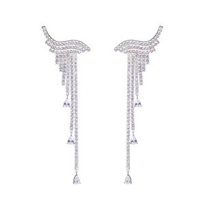 Flying Wings White Gold Plated Bridal Earrings Handmade Silver Wedding Earrings image 2