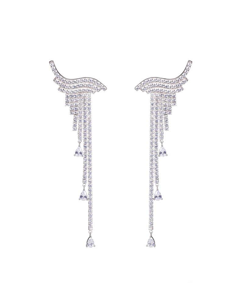 Flying Wings White Gold Plated Bridal Earrings Handmade Silver Wedding Earrings image 2