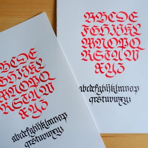 Alfabeto / Letras góticas Fraktur / Caligrafía / Plumilla / Escrito a mano / Láminas / Arte / Decoración de pared