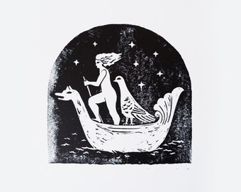 Travesia | Linogrado Original | Edición limitada | Über je en barco | Linolschnitt Wandkunst | Hecho a mano | Kunst | Abbildung