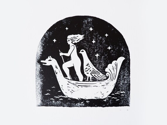 Travesía | Linograbado original | Edición limitada | Viaje en barco | Linocut wall art | Hecho a mano | Arte | Ilustración