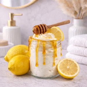 Whipped Lemon Honey Body Butter Cream | Hydrating Citrus Skincare Lotion