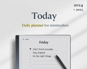 Today - reMarkable 2 Minimalist Daily Planner 2024 (+2025 FREE) | Two Years Digital Planner for reMarkable 2