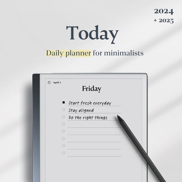 Today - reMarkable 2 Minimalist Daily Planner 2024 (+2025 FREE) | Two Years Digital Planner for reMarkable 2