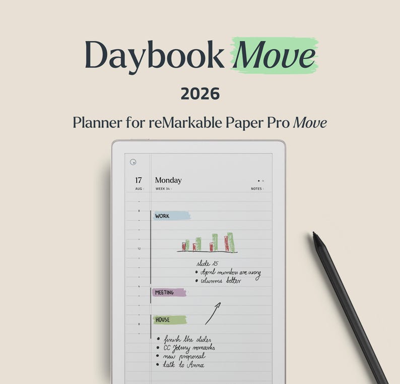 Daybook Move 2026 Template Daily Planner Digital Journal for Remarkable ...