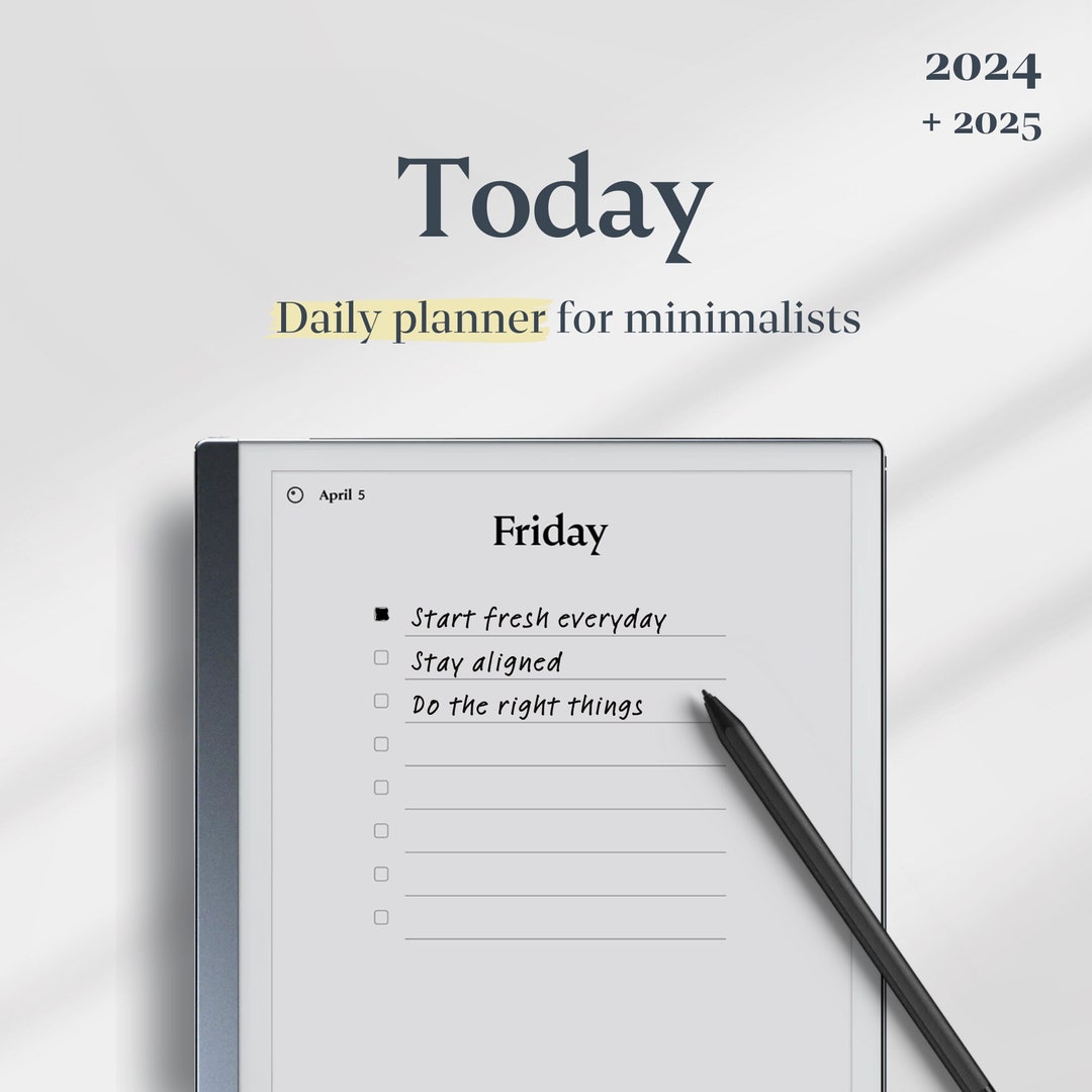 Today reMarkable 2 Minimalist Daily Planner 2024 2025 FREE Two Years ...