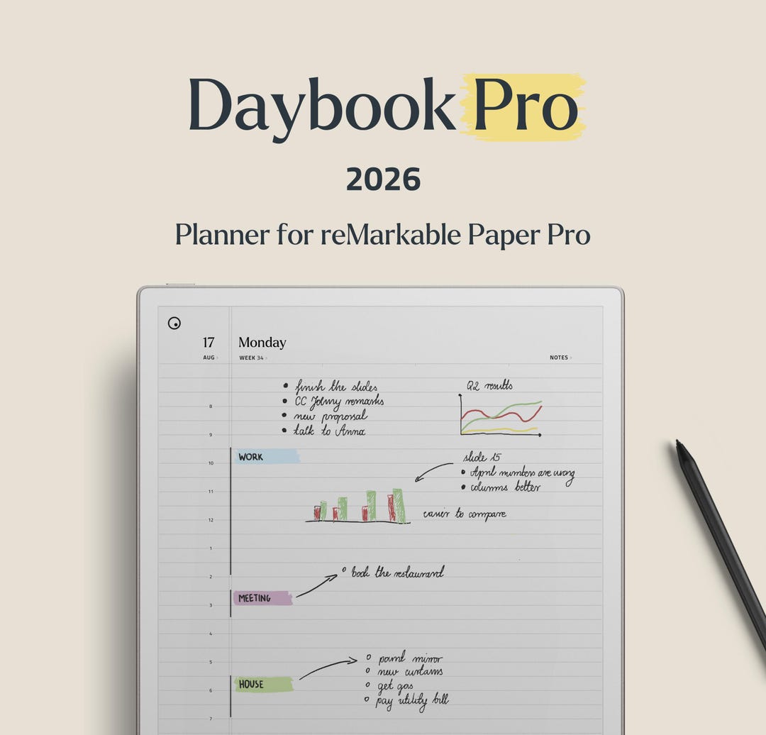 Daybook Pro 2026 Template Daily Planner Digital Journal for Remarkable ...
