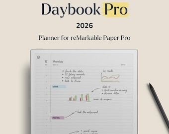 Daybook Pro 2026 Template Daily Planner Digital Journal for reMarkable Paper Pro Tablet