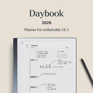 Daybook 2026 Template Daily Planner Digital Journal for reMarkable 2 Tablet