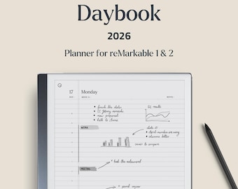 Plantilla de agenda diaria 2026, planificador digital para tableta reMarkable 2