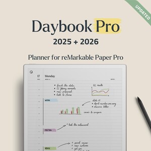 Modelli reMarkable Paper Pro - Agenda Pro Daybook. Agenda giornaliera minimalista e diario digitale Daybook 2025 + 2026