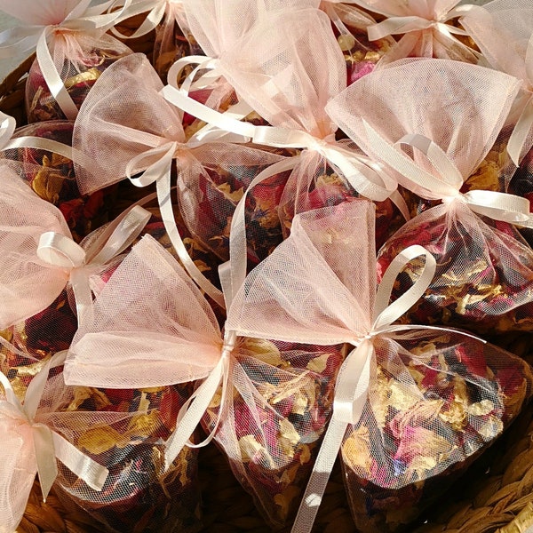Biodegradable Wedding Confetti in a Tulle Bag for Boxes 100% Natural Dried Flower Petal Mix Ecofriendly Exit Toss Sachets Rose Peony Jasmine