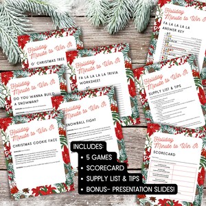 Christmas 5-Game Bundle | Printable Holiday Minute to Win It Games | Includes Presentation Slides with Timer