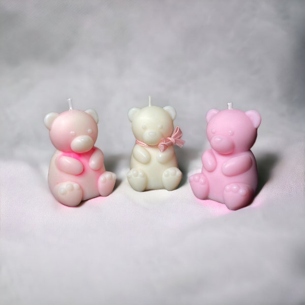 Teddybär Kerzen 3er Pack Rosa - Deko, Geschenk | Rapswachs