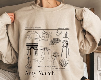 Amy March Sweatshirt Little Women Sweatshirt Light Academia Little Women Sweatshirt Louisa May Alcott Läs-tröja Bokinspirerad Rund halsringning