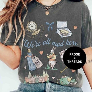 Alice in Wonderland Shirt Alice In Wonderland Tshirt Light Academia Library Shirt Bookish Shirt We&#39;re All Mad Here Mad Hatter Cottagecore